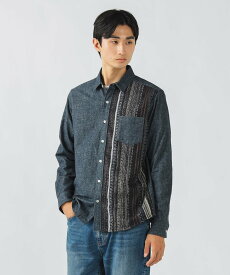 【SALE／50%OFF】BEAMS HEART MEN ニット 切り替え ネルシャツ ビームス アウトレット トップス シャツ・ブラウス グレー ネイビー【送料無料】