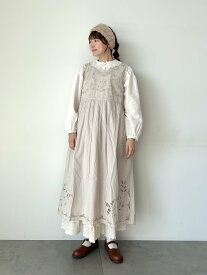 【SALE／50%OFF】TSUHARU 【WEB限定 Sサイズ】カットワーク刺繍前後着ノースリワンピース サマンサモスモス ワンピース・ドレス ワンピース ブルー ブラック ベージュ【送料無料】