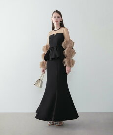 【SALE／10%OFF】Leja ボリュームチュールスリーブペプラムマーメイドセットアップドレス結婚式 パーティー レジャ ワンピース・ドレス ドレス ブラック【送料無料】