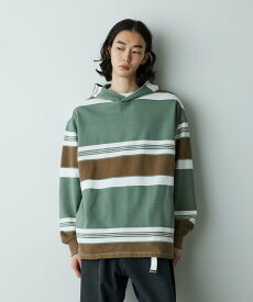 【SALE／50%OFF】NANO universe 「HOTEL PALACE」 オテルパラス レトロボーダーストーンウォッシュフーディーパーカー ナノユニバース トップス カットソー・Tシャツ ブルー グリーン【送料無料】