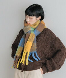 【SALE／70%OFF】LOWRYS FARM フトフリンジガラストール ローリーズファーム ファッション雑貨 マフラー・ストール・ネックウォーマー ブルー イエロー ベージュ ブラック