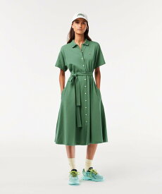 LACOSTE 鹿の子地シャツワンピース /シャツドレス ラコステ ワンピース・ドレス シャツワンピース ネイビー グリーン ホワイト【送料無料】