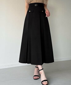 【SALE／22%OFF】JUNOAH ベルト付きボックスプリーツミディスカート ジュノア スカート ミディアムスカート ブラック グレー ブラウン【送料無料】