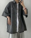 オーバーサイズ ビッグシルエット 半袖 デニムシャツジャケット メンズ レディース