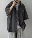 オーバーサイズ ビッグシルエット 半袖 デニムシャツジャケット メンズ レディース