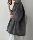 オーバーサイズ ビッグシルエット 半袖 デニムシャツジャケット メンズ レディース