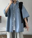 オーバーサイズ ビッグシルエット 半袖 デニムシャツジャケット メンズ レディース