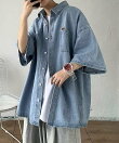 オーバーサイズ ビッグシルエット 半袖 デニムシャツジャケット メンズ レディース