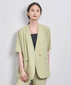 【SALE／50%OFF】UNITED ARROWS P/CU ノーラペル ショートスリーブ ジャケット ユナイテッドアローズ アウトレット ジャケット・アウター ノーカラージャケット グリーン ネイビー【送料無料】