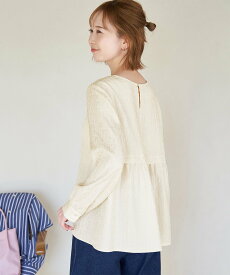 【SALE／20%OFF】ROPE' PICNIC ジャガードチュニックブラウス ロペピクニック トップス シャツ・ブラウス ホワイト ネイビー【送料無料】