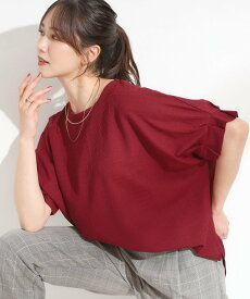 【SALE／50%OFF】SHOO・LA・RUE 【洗える】お袖のタックがアクセント インせず着られる さらさらドルマントップス シューラルー トップス カットソー・Tシャツ ワインレッド グリーン ブラック