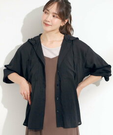【SALE／55%OFF】SHOO・LA・RUE 【S-LL】大人の抜け感 シアーフードシャツ シューラルー トップス シャツ・ブラウス グレー ブラック
