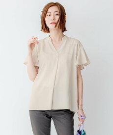 【SALE／40%OFF】23区 【洗える】バックサテンアムンゼン 袖フリル キーネック ブラウス ニジュウサンク トップス シャツ・ブラウス ホワイト ベージュ ネイビー パープル【送料無料】