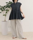 綿シルクタックフレアーフレンチブラウス