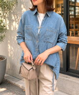 【SALE／30%OFF】Emma Taylor シアーデニムドロストシャツ スタイルドア トップス シャツ・ブラウス ブル…