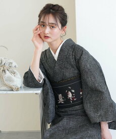 Nico@ntique ニコアンティーク 着物+帯 2点セット 黒の青海波に金魚と猫 ウタタネ 着物・浴衣・和装小物 着物 ブラック【送料無料】