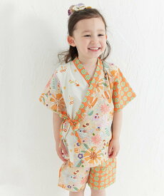 moimoln 【MOEMUSISAN X moimoln】MIX柄GIRLキッズ甚平上下セット モイモルン 着物・浴衣・和装小物 浴衣 ブラウン ピンク レッド【送料無料】