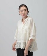 LEPSIM レース切り替えポンチョ5分袖シャツ レプシィム トップス シャツ・ブラウス ブラック ブラウン ベ…