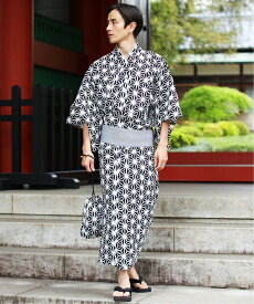 SPU 粋浴衣5点セット【浴衣/ワンタッチ帯/下駄/扇子/巾着】 カジュアル 着物・浴衣・和装小物 浴衣 ネイビー ブラック ブルー グレー【送料無料】