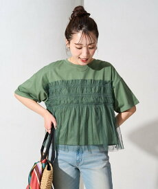 【SALE／30%OFF】FREAK'S STORE チュール フリル ドッキング 半袖 Tシャツ【限定展開】 25SS フリークスストア トップス カットソー・Tシャツ グレー ブルー ホワイト ピンク ブラック グリーン