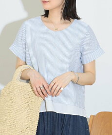 【SALE／20%OFF】BEAMS HEART WOMEN BEAMS HEART / 後ろ異素材 ブラウス ビームス ハート トップス シャツ・ブラウス ブルー グレー ネイビー【送料無料】