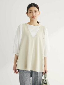 【SALE／33%OFF】Green Parks ベスト風ドッキングニットプルオーバー 24SS/長袖/Vネック/レディース/春 グリーンパークス トップス ニット ブラック ベージュ