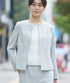 【SALE／60%OFF】INDIVI 春SALE!【洗える】ストレッチツィードジャケット インディヴィ ジャケット・アウター ノーカラージャケット ブラック ネイビー【送料無料】
