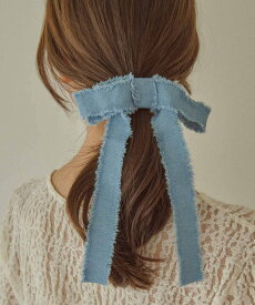 【SALE／50%OFF】GOLDY カット オフ デニム リボン ヘアカフ ゴールディ ヘアアクセサリー その他のヘアアクセサリー ブルー ブラック
