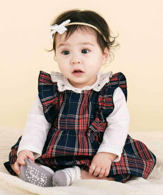 SLAP SLIP BABY 【お揃い】肩フリルリボンチェックワンピース+ブルマセットアップベビー(70~80cm) ベベ オンライン ストア マタニティウェア・ベビー用品 ベビートップス ブラウン ブラック ネイビー【送料無料】