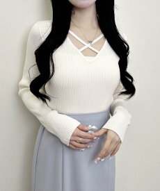 INGNI 【WEB限定】12Gクロスチョーカー長袖ニット イング トップス ニット レッド グレー ブラック ホワイト ピンク
