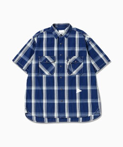 and wander indigo check SS shirt (M) �A���h�����_�[ �g�b�v�X �V���c�E�u���E�X �u���[�y���������z