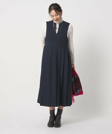 【SALE／30%OFF】a day in the life ニットメルトン プリーツ キーネック ジャンパースカート ＜A DAY IN THE LIFE＞ ユナイテッドアローズ アウトレット ワンピース・ドレス ジャンパースカート ネイビー グレー【送料無料】