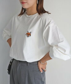【SALE／26%OFF】Riberry めがねキツネ胸刺繍ロンT リベリー トップス カットソー・Tシャツ ホワイト グレー