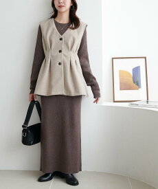 Discoat 【褒められ確定!/3点セット】ペプラムジレ付マルチウェイセットアップ ディスコート ワンピース・ドレス その他のワンピース・ドレス ブラウン ネイビー ベージュ グレー【送料無料】