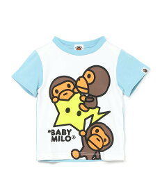 A BATHING APE BABY MILO STA GLOW IN THE DARK PANEL PRINT TEE ア ベイシング エイプ トップス カットソー・Tシャツ ブルー イエロー【送料無料】