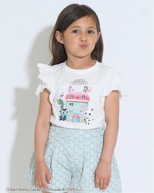 Lycee mine 【ギャビーズドールハウス】【ソフトコットン】デザインスリーブプリントTシャツ ナルミヤオンライン トップス カットソー・Tシャツ ホワイト グレー ピンク