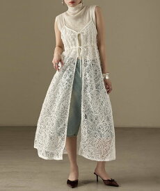 【SALE／10%OFF】FashionLetter コードレース キャミワンピース ビーフラット ワンピース・ドレス ワンピース ホワイト ブラック