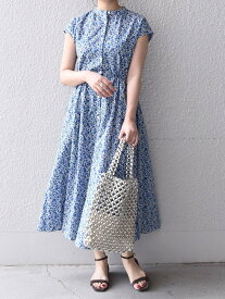 【SALE／10%OFF】SHIPS any 【WEB限定】SHIPS any:フレンチスリーブフラワーシャツワンピース＜ウォッシャブル＞ シップス ワンピース ロングワンピース/マキシワンピース ブルー ブラック オレンジ グリーン【送料無料】