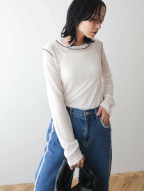 【SALE／20%OFF】Green Parks 配色ステッチシアーリブプルオーバー 24SS/クルーネック/長袖/レディース グリーンパークス トップス カットソー・Tシャツ ホワイト グレー