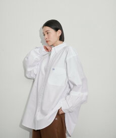 ADAM ET ROPE' FEMME 【PARROTT CANVAS】PCM BUTTON DOWN SHIRT-OXFORD アダムエロペ トップス シャツ・ブラウス ホワイト ブルー【送料無料】