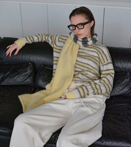 �ySALE�^50%OFF�zLE CIEL BLEU �u���b�V���h���w�A�X�g���C�v�v���I�[�o�[ / Brushed Mohair Striped Pullover ���V�F���u���[ �g�b�v�X �j�b�g �C�G���[ �u���[�y���������z