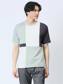 TAKA-Q 切替 フェイククルーネック半袖Tシャツ タカキュー トップス カットソー・Tシャツ グリーン ネイビー