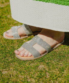 ADAM ET ROPE' FEMME 【39サイズ追加】Iストラップラインストーンサンダル アダムエロペ シューズ・靴 サンダル シルバー ブラック ベージュ【送料無料】