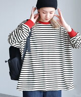 reca 配色ボーダービッグプルオーバー(R21149-v) reca レカ レカ トップス カットソー・Tシャツ ホワイト…
