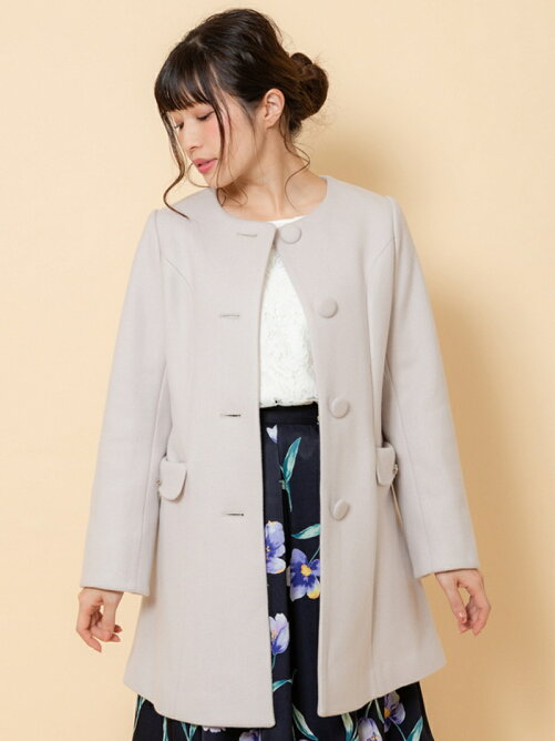 Rewde ポケットビジュー付ノーカラーコート 8r06 12006 Rakuten