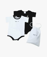 agnes b. ENFANT ベビー ロゴ コットン 半袖 ボディスーツ 2枚組 アニエスベー マタニティウェア・ベビー…