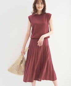 【SALE／50%OFF】ROPE' PICNIC クルーネックニットプリーツワンピース ロペピクニック ワンピース・ドレス ワンピース ブラック ブルー レッド