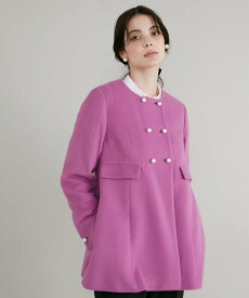 【SALE／60%OFF】Maglie par ef-de 《プラスサイズ》パールボタンミドルコート マーリエ ル カセット ジャケット・アウター その他のジャケット・アウター ピンク ブラック【送料無料】