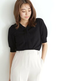 NATURAL BEAUTY BASIC スクエアボタンボウタイニット ナチュラルビューティベーシック トップス ニット ブラック ホワイト レッド【送料無料】