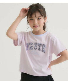 PINK-latte 【接触冷感】キラキラカレッジリンガー半袖Tシャツ ナルミヤオンライン トップス カットソー・Tシャツ グレー ピンク グリーン ホワイト